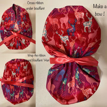 Load image into Gallery viewer, Satin- Navy Blue Floral Embroidered Surgical Scrub Bonnet: Converts to Ponytail
